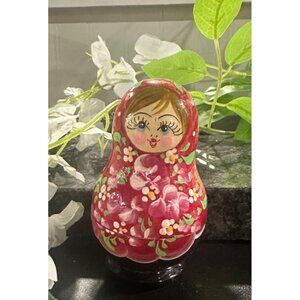 Hand-Painted Russian Nesting Dolls Set  5 Pieces Bright Floral Design Vintage